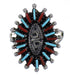 Turquoise And Coral Water Wave Silver Ring Size 6-1/4 AX88957